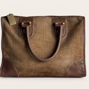 BORBONESE By Redwall Vintage Quail Pattern Textured Suede Brown Handbag